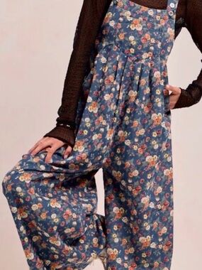 BiBi Blue Floral Wide-Leg Jumpsuit